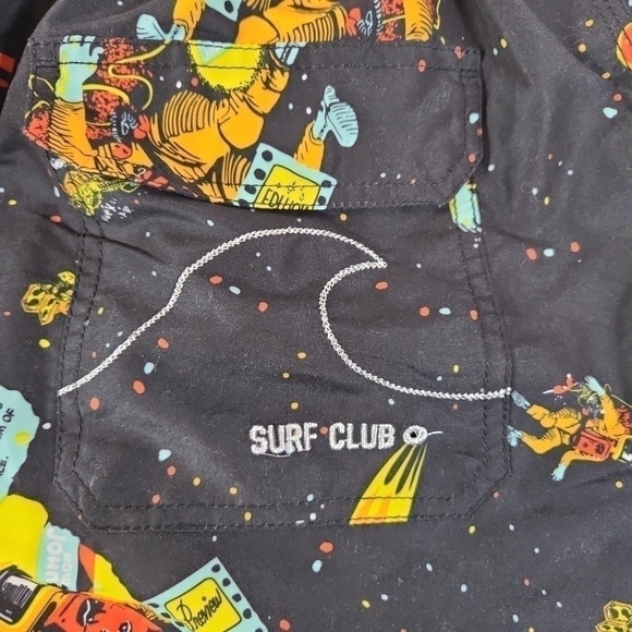 GAILANG Surf Club Mens 35 Black Lined Polyester Shorts Swim Trunks Drawstring - Picture 3 of 10